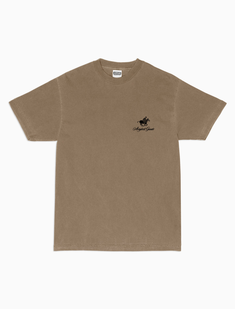 Illustration of a polo player riding a horse while holding an MPC beat machine, blending tradition, music culture with the words Acrylick Goods