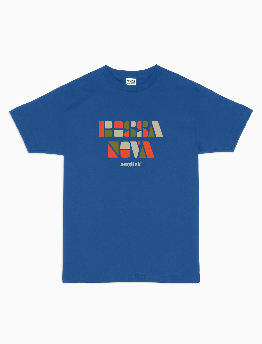 Energetic graphic tee inspired by Bossa Nova music Reads Bossa Nova, multi color across front chest.