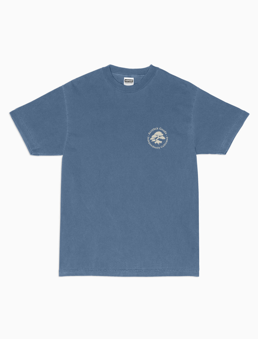 Acrylick Goods text with Independently Cultivated around a bonsai tree in a circle 