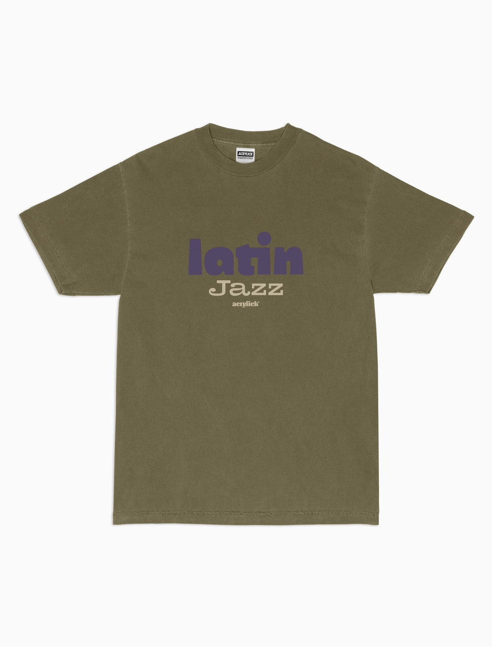 Energetic graphic tee inspired by Latin Jazz music Reads Latin Jazz, multi color across front chest.