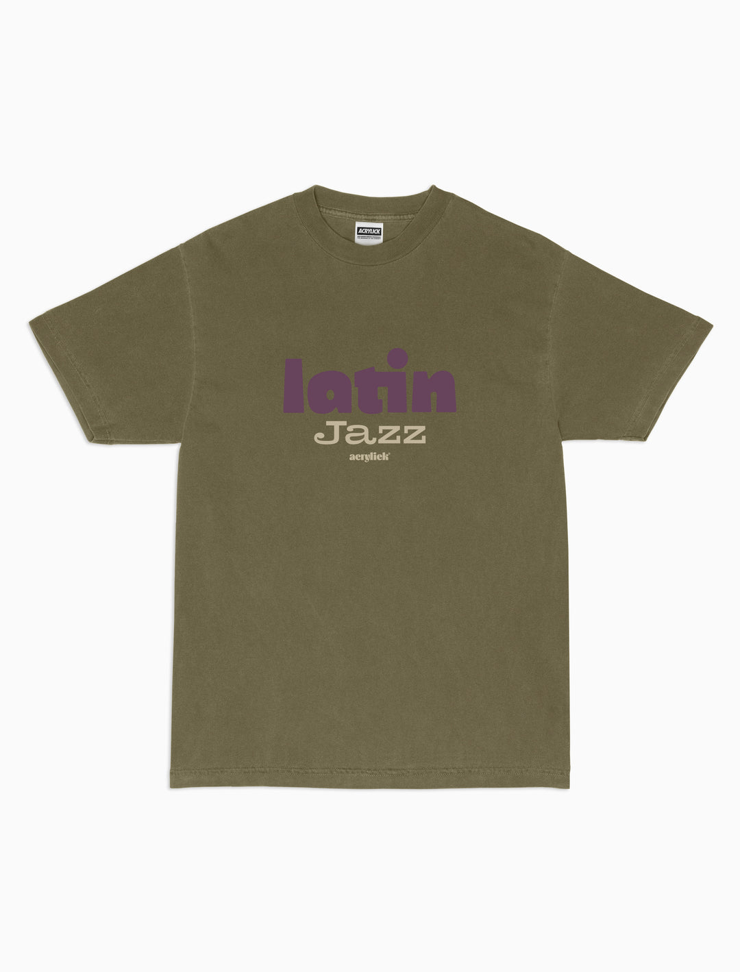 Energetic graphic tee inspired by Latin Jazz music Reads Latin Jazz, multi color across front chest.
