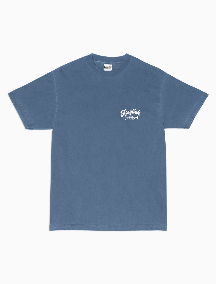 ACRYLICK script logo with a trumpet in orange