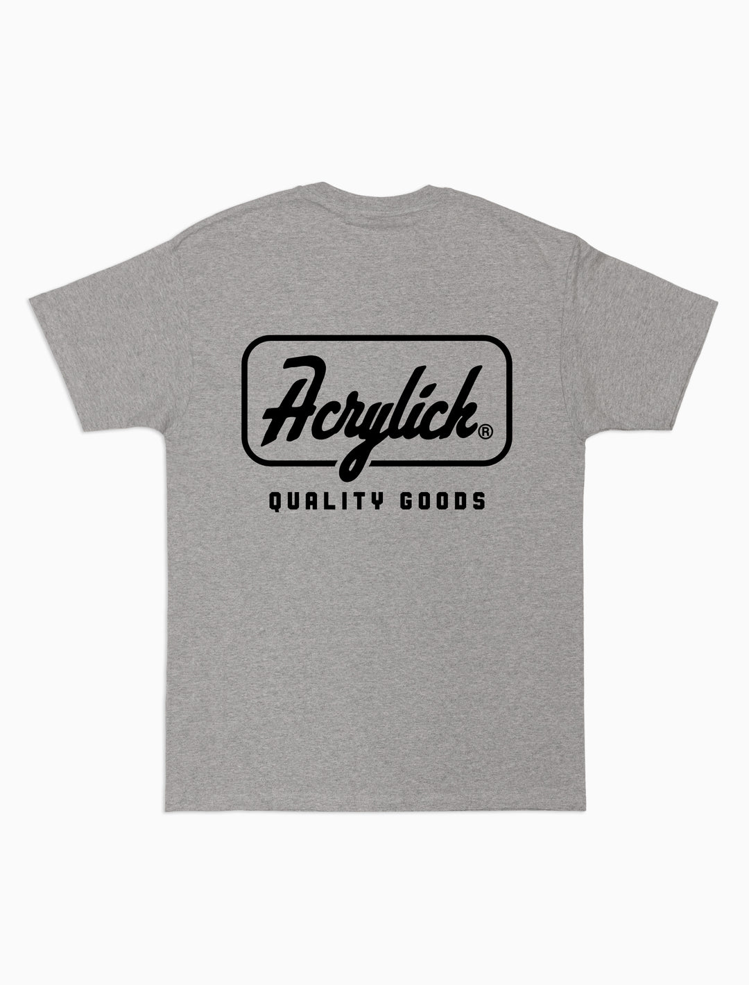 Retro script-style badge logo reading “Acrylick” and “Quality Goods,” inspired by classic signage and heritage branding.
