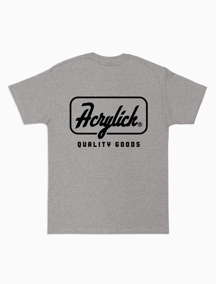 Retro script-style badge logo reading “Acrylick” and “Quality Goods,” inspired by classic signage and heritage branding.
