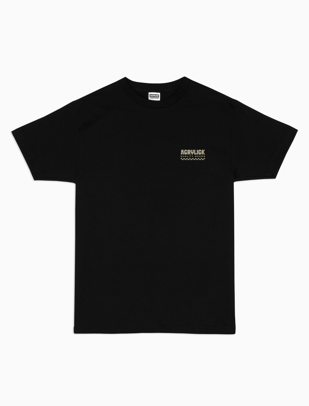 Acrylick Quality Goods, with a stripe checkered line pattern for the grooves.