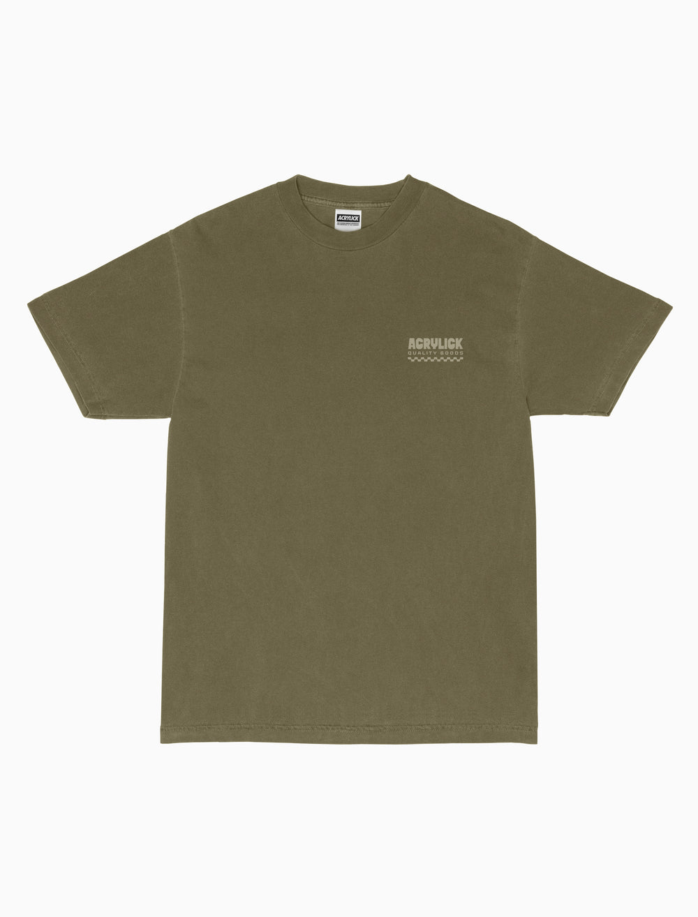 Acrylick Quality Goods, with a stripe checkered line pattern for the grooves.