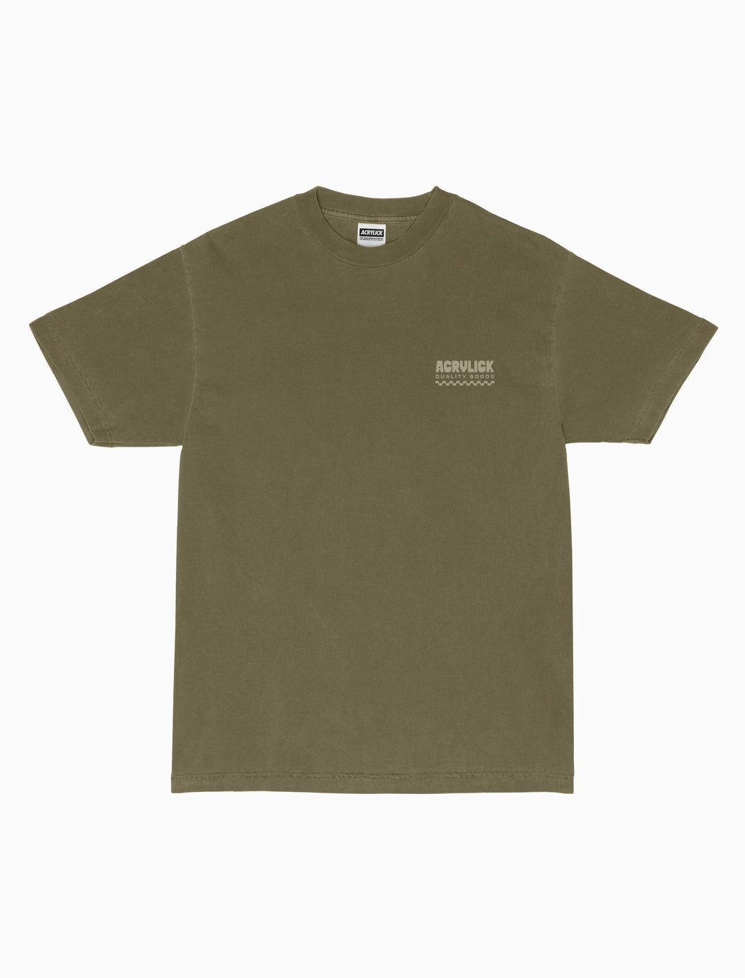 Acrylick Quality Goods, with a stripe checkered line pattern for the grooves.