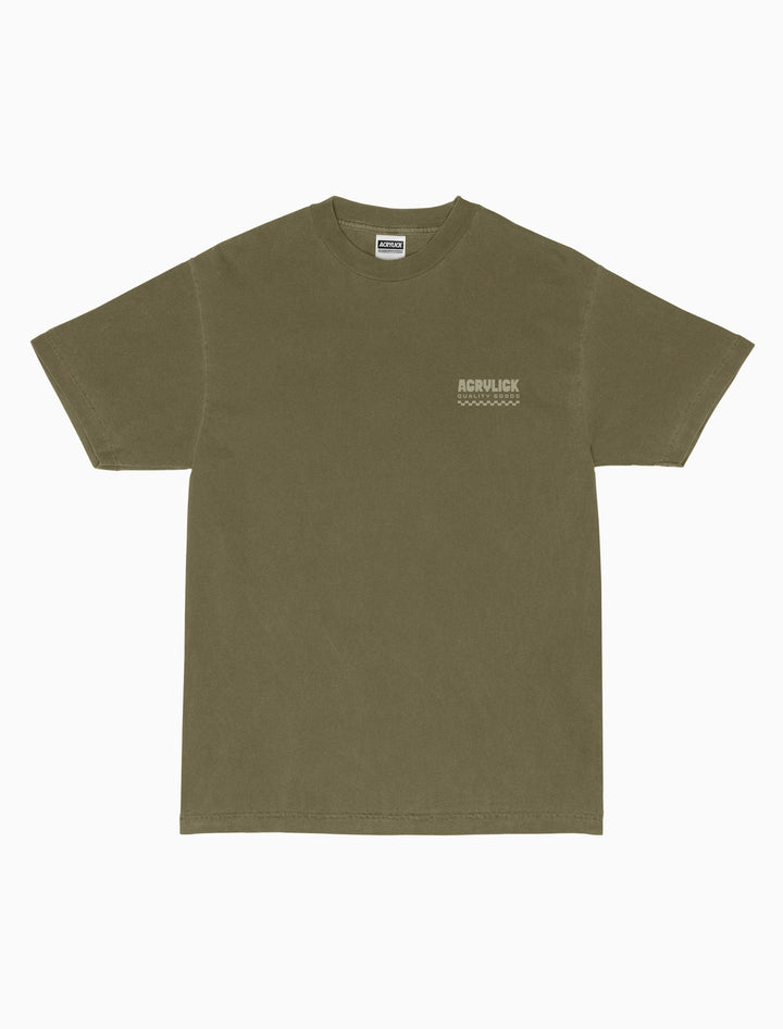 Acrylick Quality Goods, with a stripe checkered line pattern for the grooves.