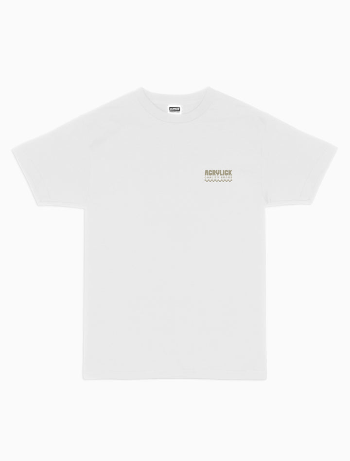 Acrylick Quality Goods, with a stripe checkered line pattern for the grooves.