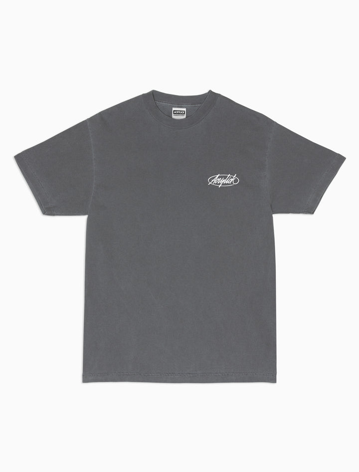 Acrylick signature logo tee with handstyle lettering, clean and minimal design.