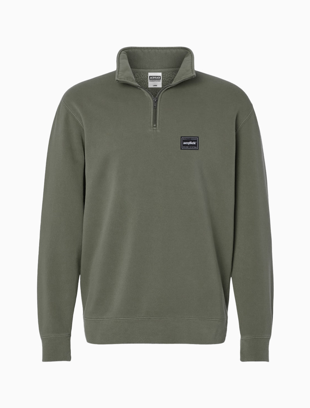 Army Quarter Zip pullover with Acrylick Sound System woven label over left chess.