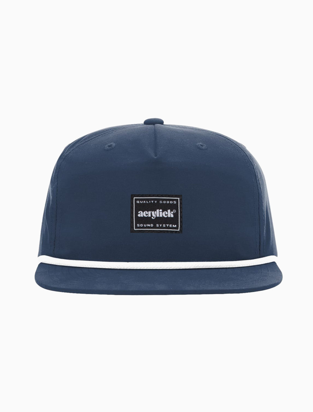 Navy snapback with rope on front bill with our Sound System woven label front center.