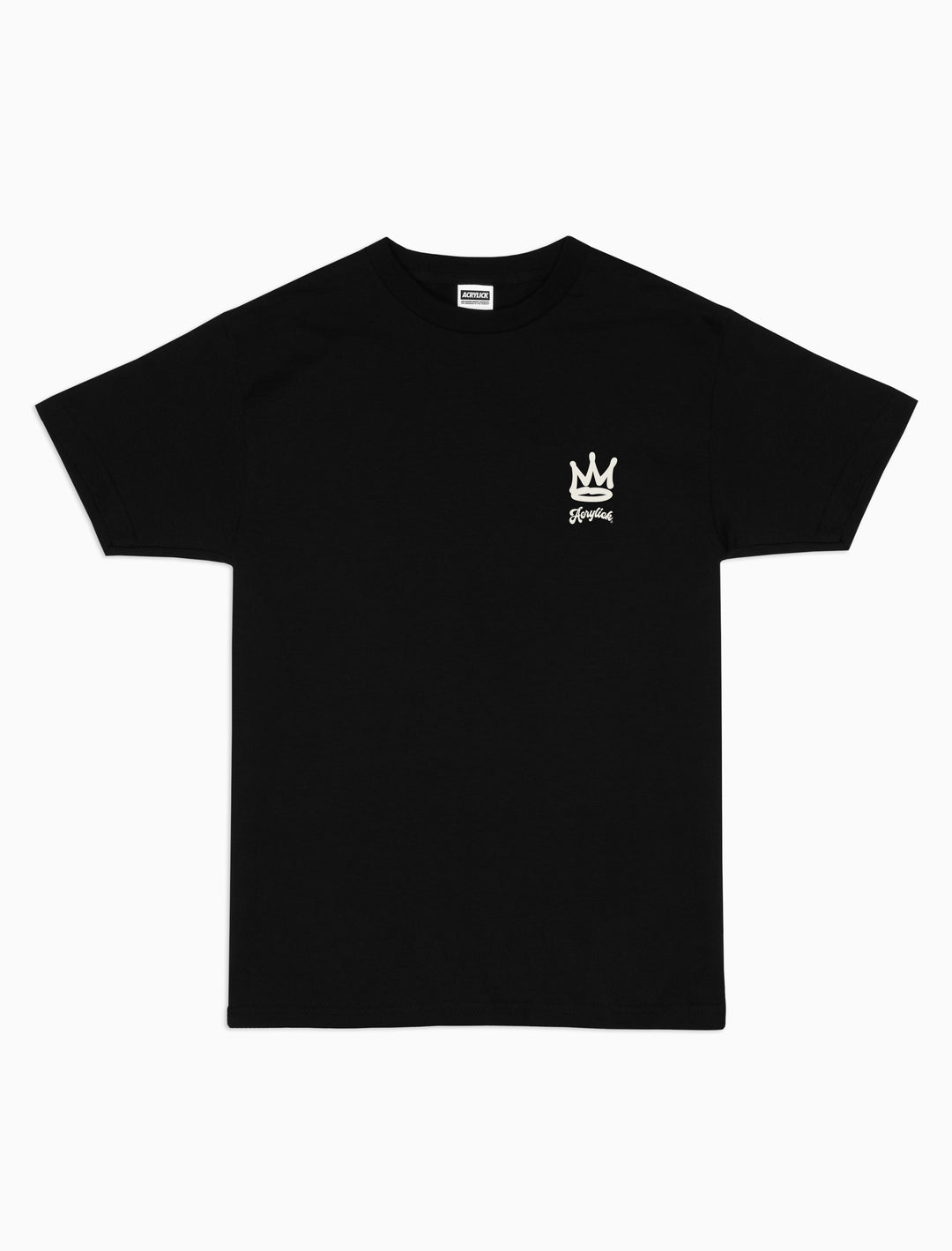 Acrylick script logo with a spray painted graffiti crown, chess print.