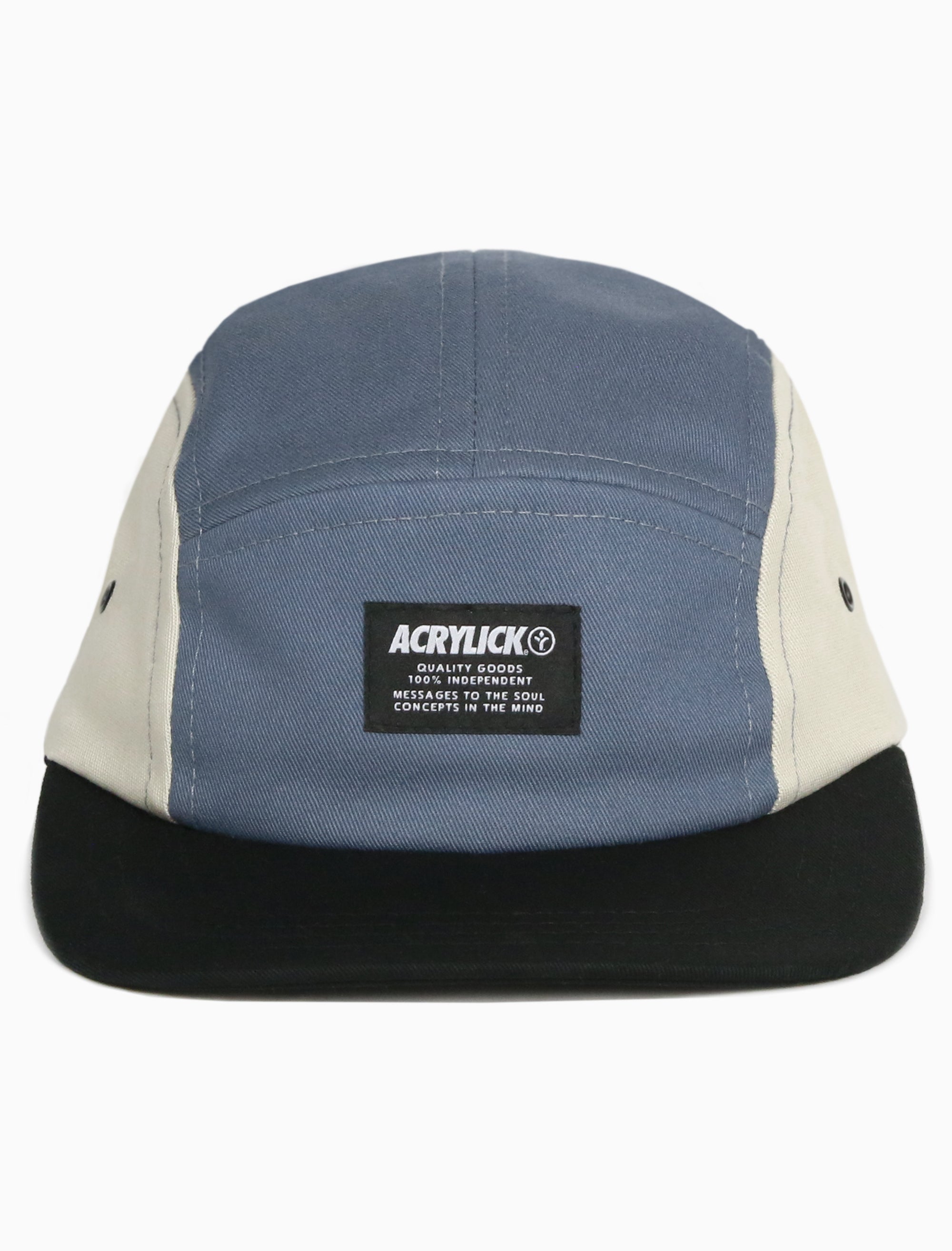 Acrylick Mens 5 Panel Camper Cap Five Panel, Made in the USA Slate Blue Ivory