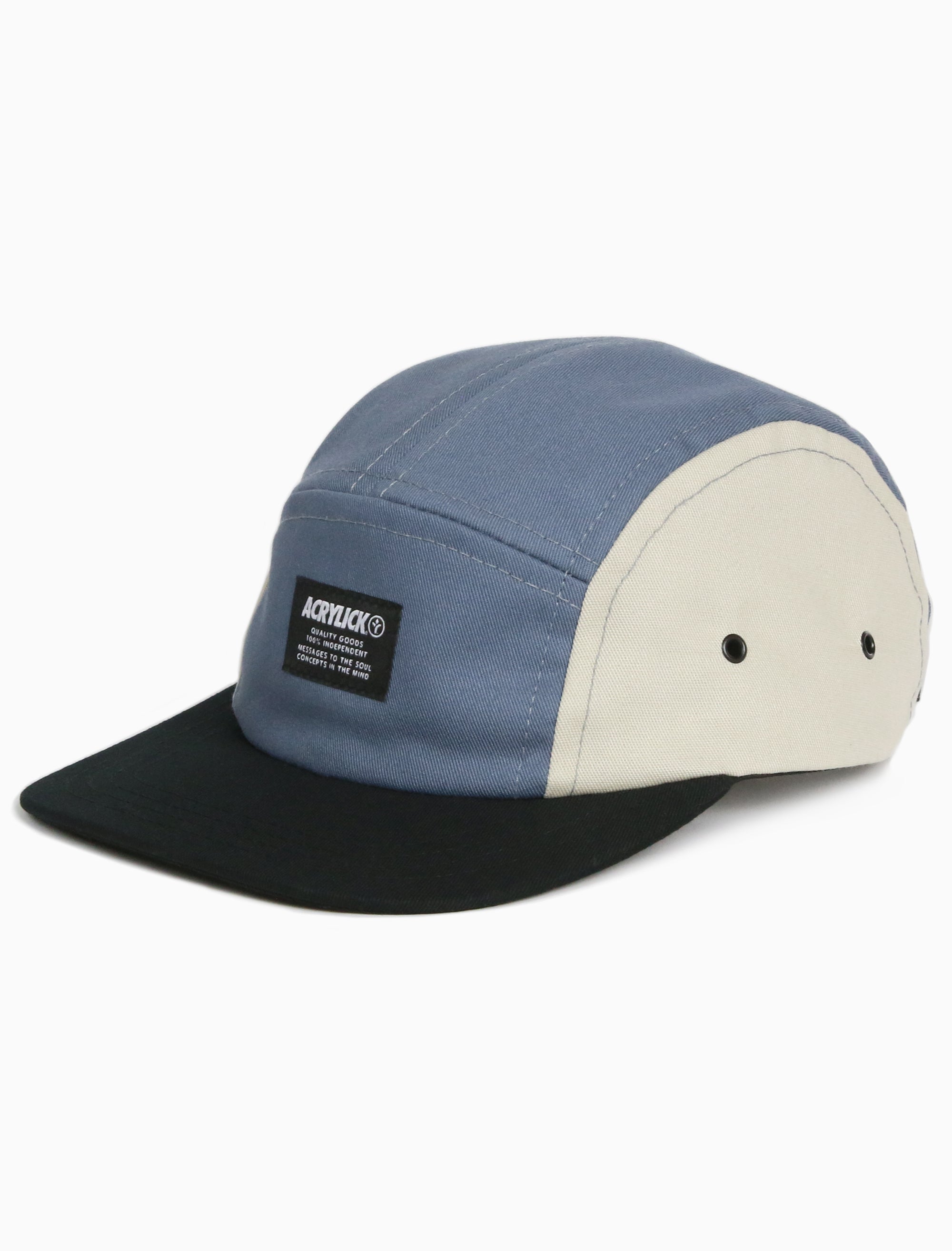 Acrylick Mens 5 Panel Camper Cap Five Panel, Made in the USA Slate Blue Ivory